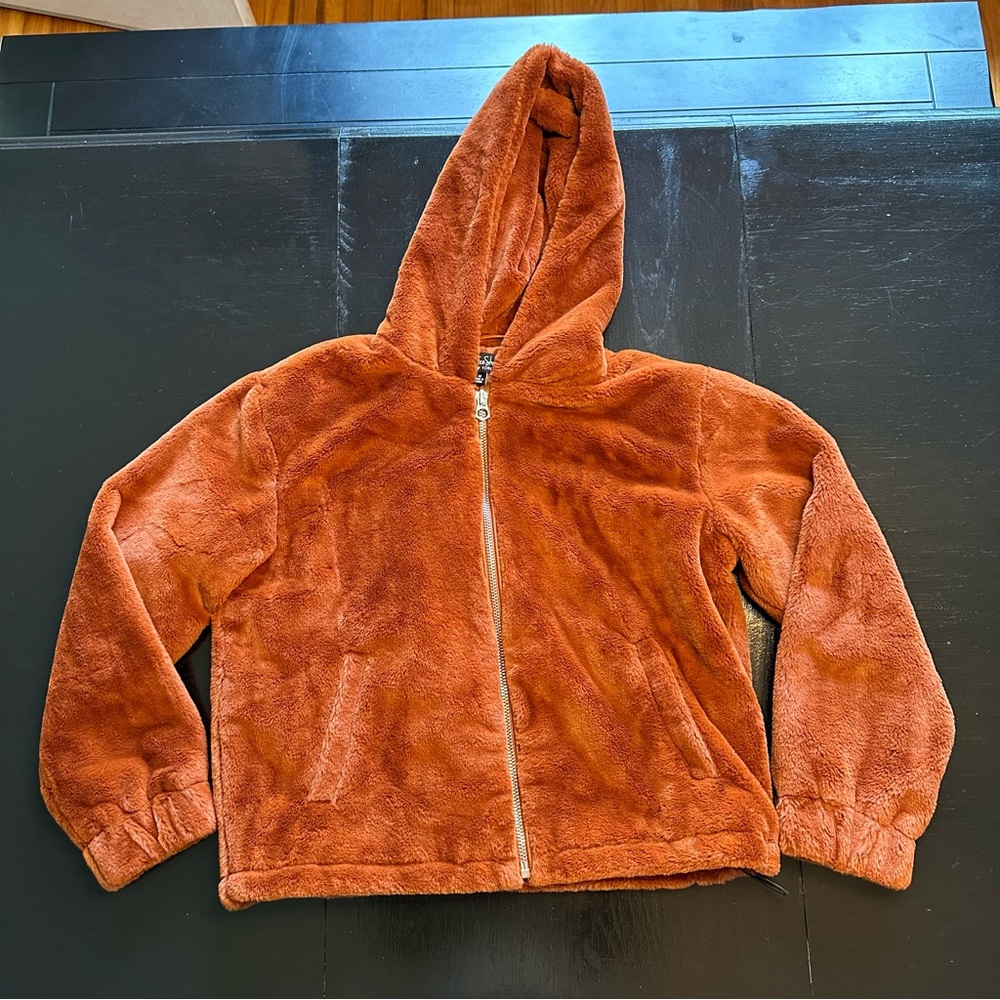 CoffeeShop Small Brown Ultra Soft Cropped Fuzzy Plush Hoodie Sweatshirt